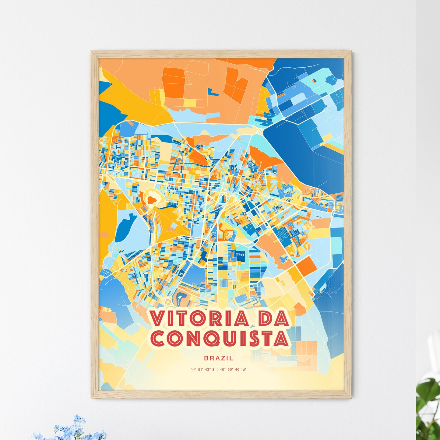 Colorful VITORIA DA CONQUISTA BRAZIL Fine Art Map Blue Orange