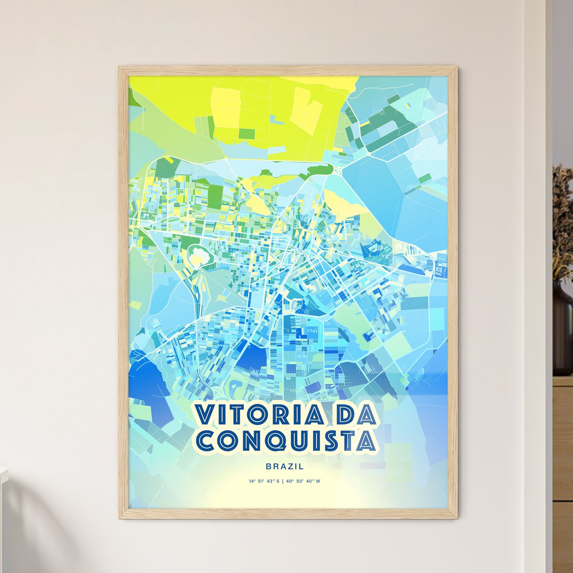 Colorful VITORIA DA CONQUISTA BRAZIL Fine Art Map Cool Blue