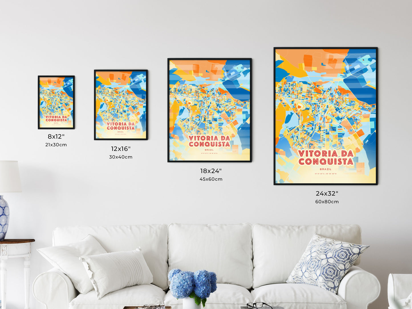 Colorful VITORIA DA CONQUISTA BRAZIL Fine Art Map Blue Orange