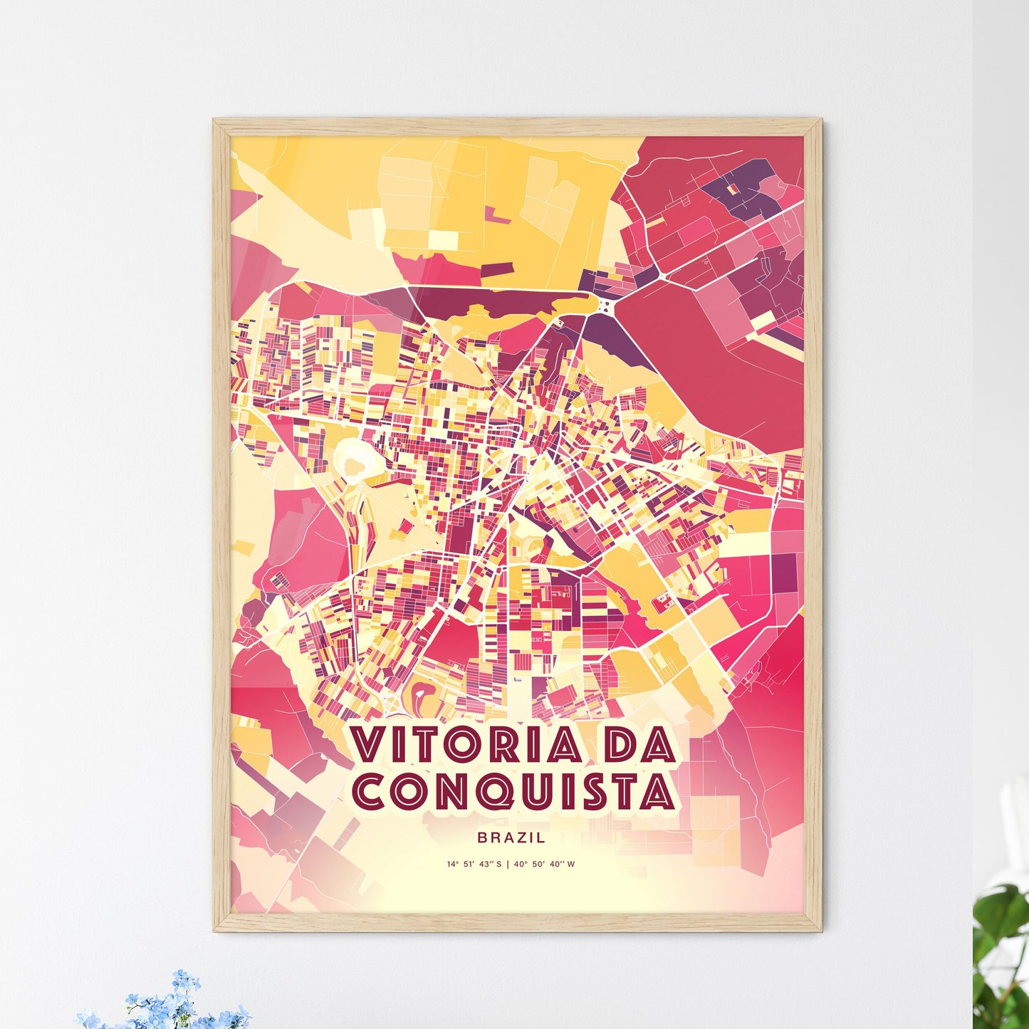 Colorful VITORIA DA CONQUISTA BRAZIL Fine Art Map Hot Red