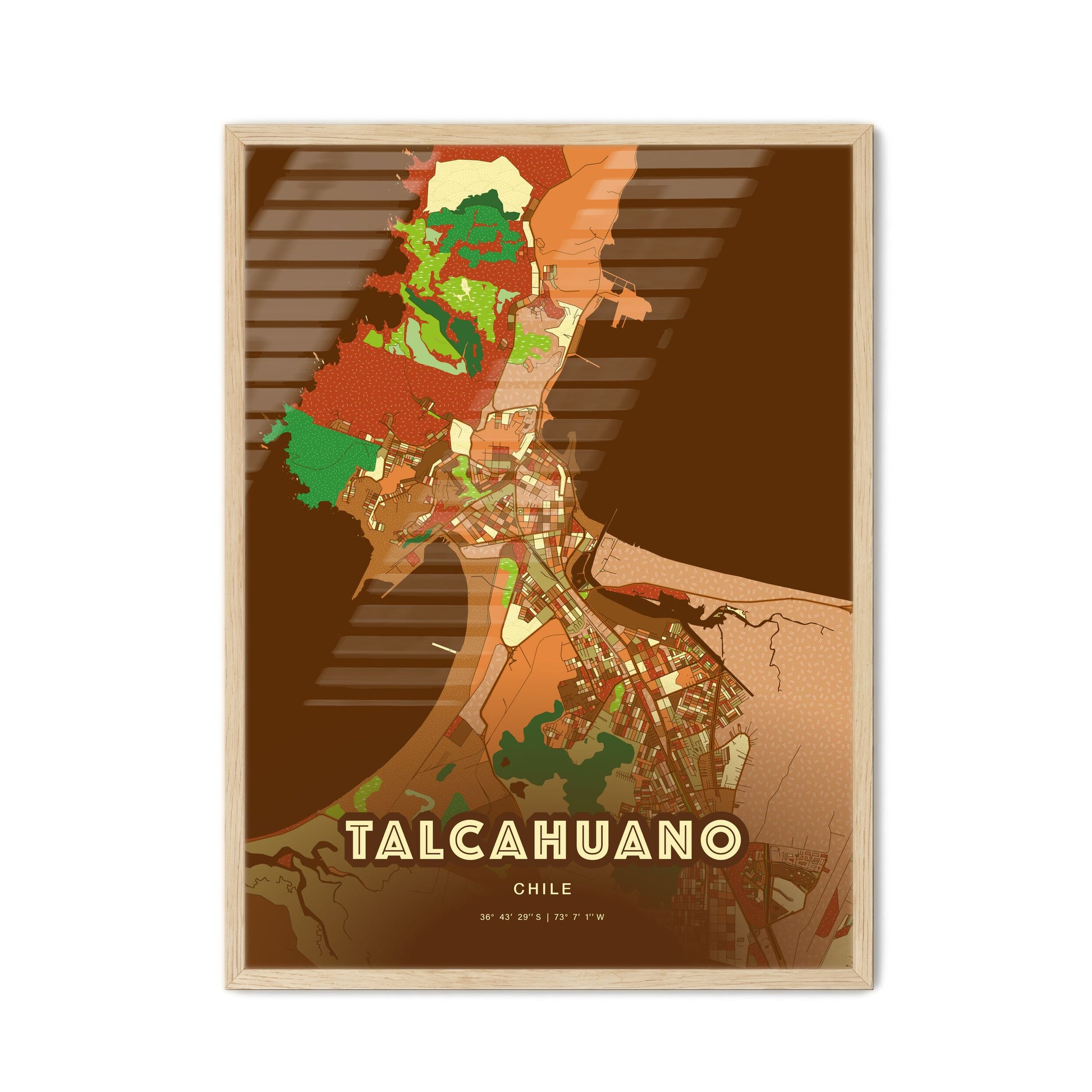 Colorful TALCAHUANO CHILE Fine Art Map Farmhouse