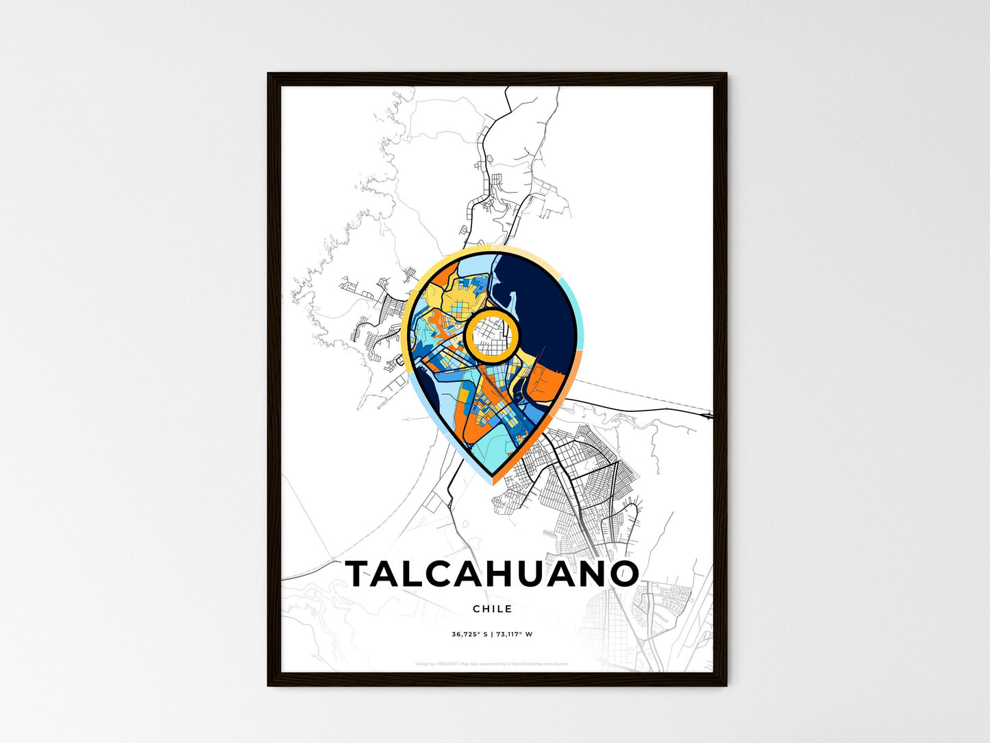 Talcahuano Chile wedding art map with pointer icon