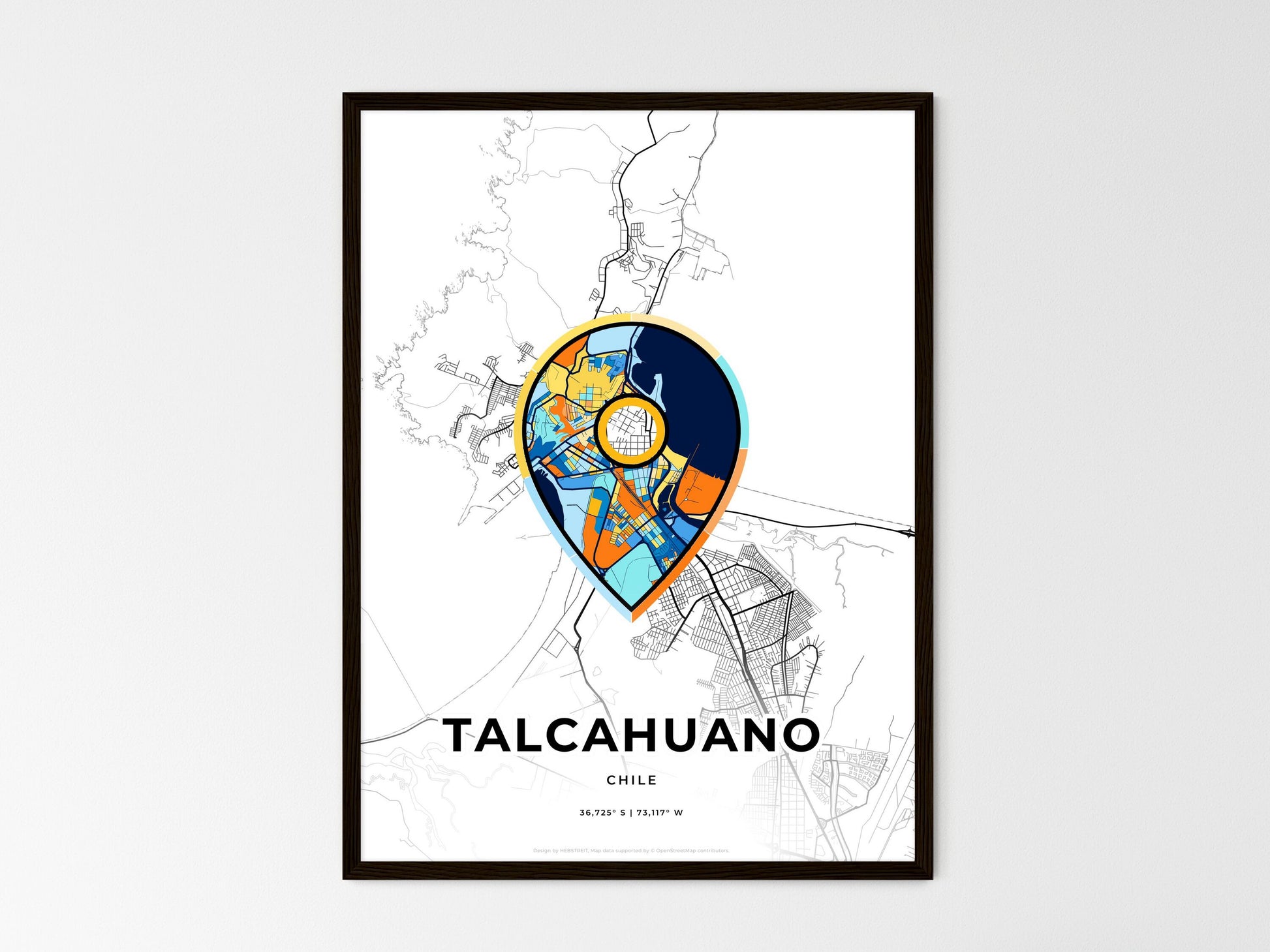 Talcahuano Chile wedding art map with pointer icon