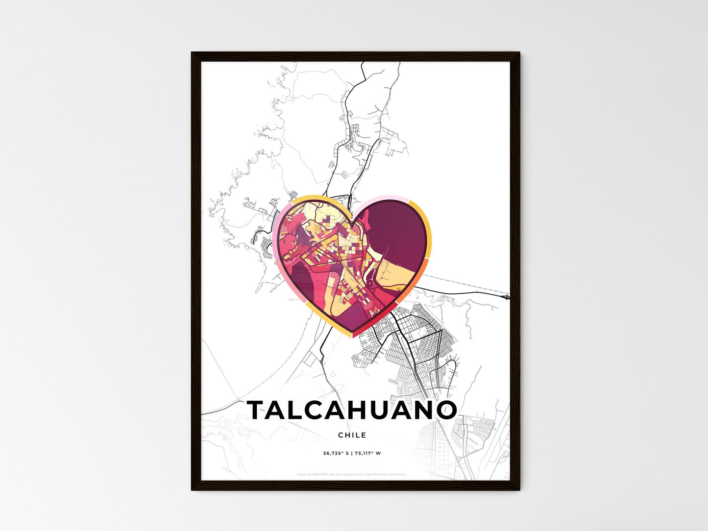 Talcahuano Chile wedding art map with heart icon