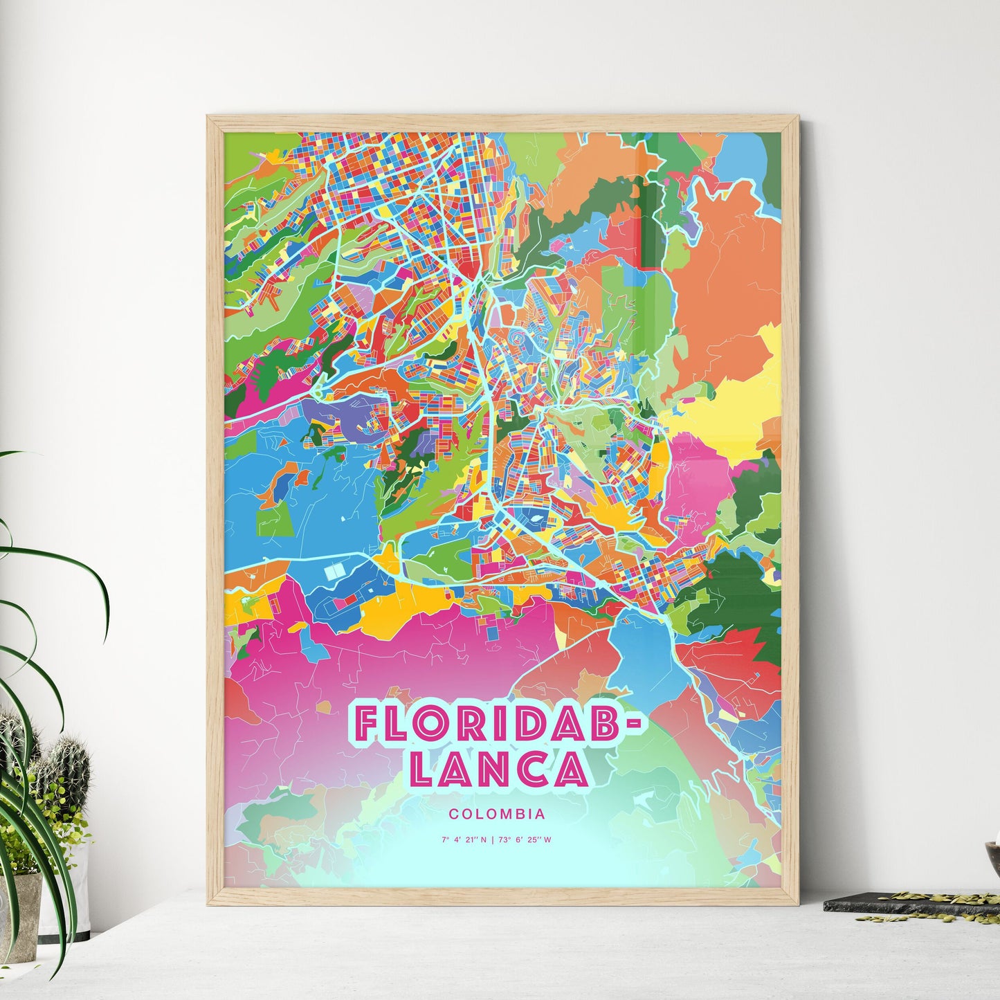 Colorful FLORIDABLANCA COLOMBIA Fine Art Map Crazy Colors