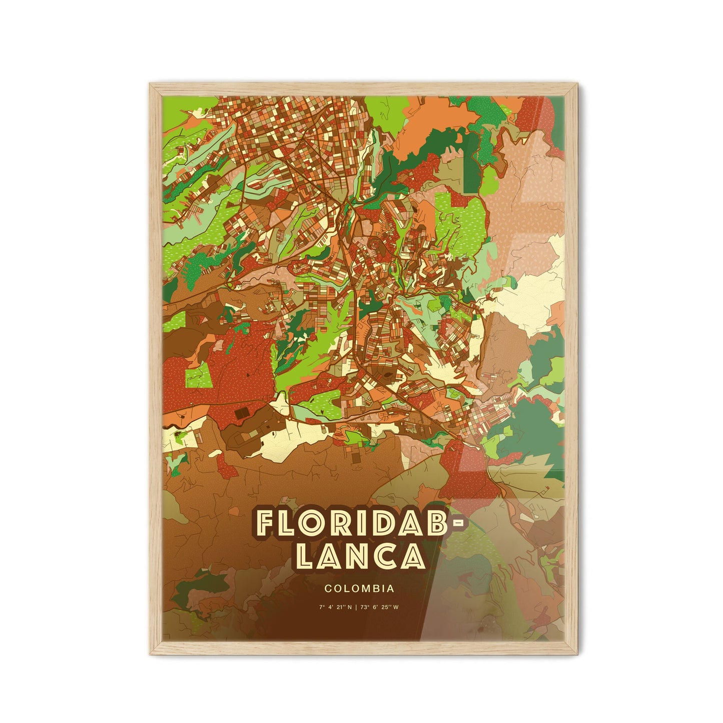 Colorful FLORIDABLANCA COLOMBIA Fine Art Map Farmhouse