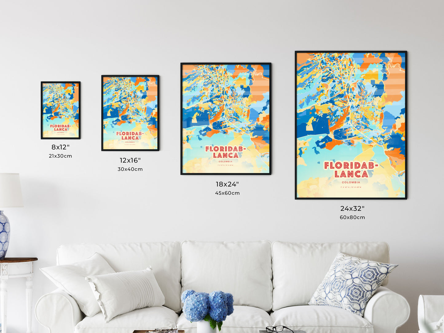 Colorful FLORIDABLANCA COLOMBIA Fine Art Map Blue Orange