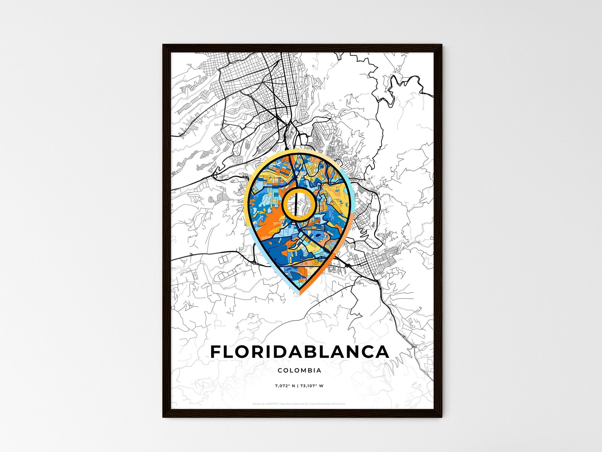 Floridablanca Colombia wedding art map with pointer icon