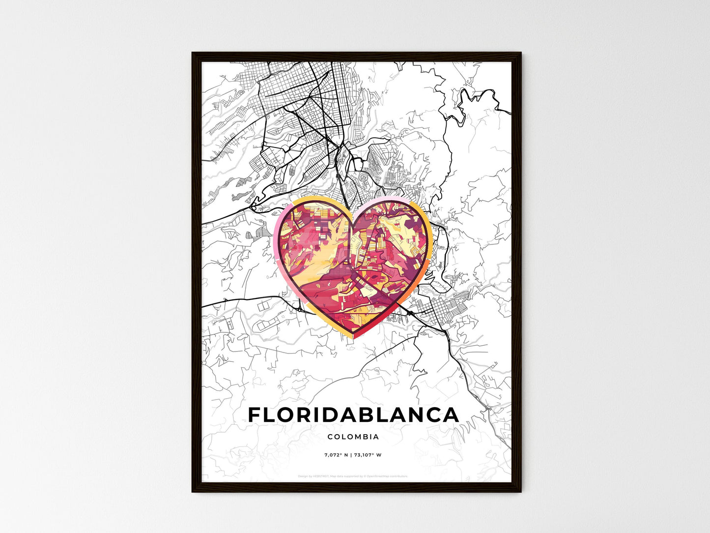 Floridablanca Colombia wedding art map with heart icon
