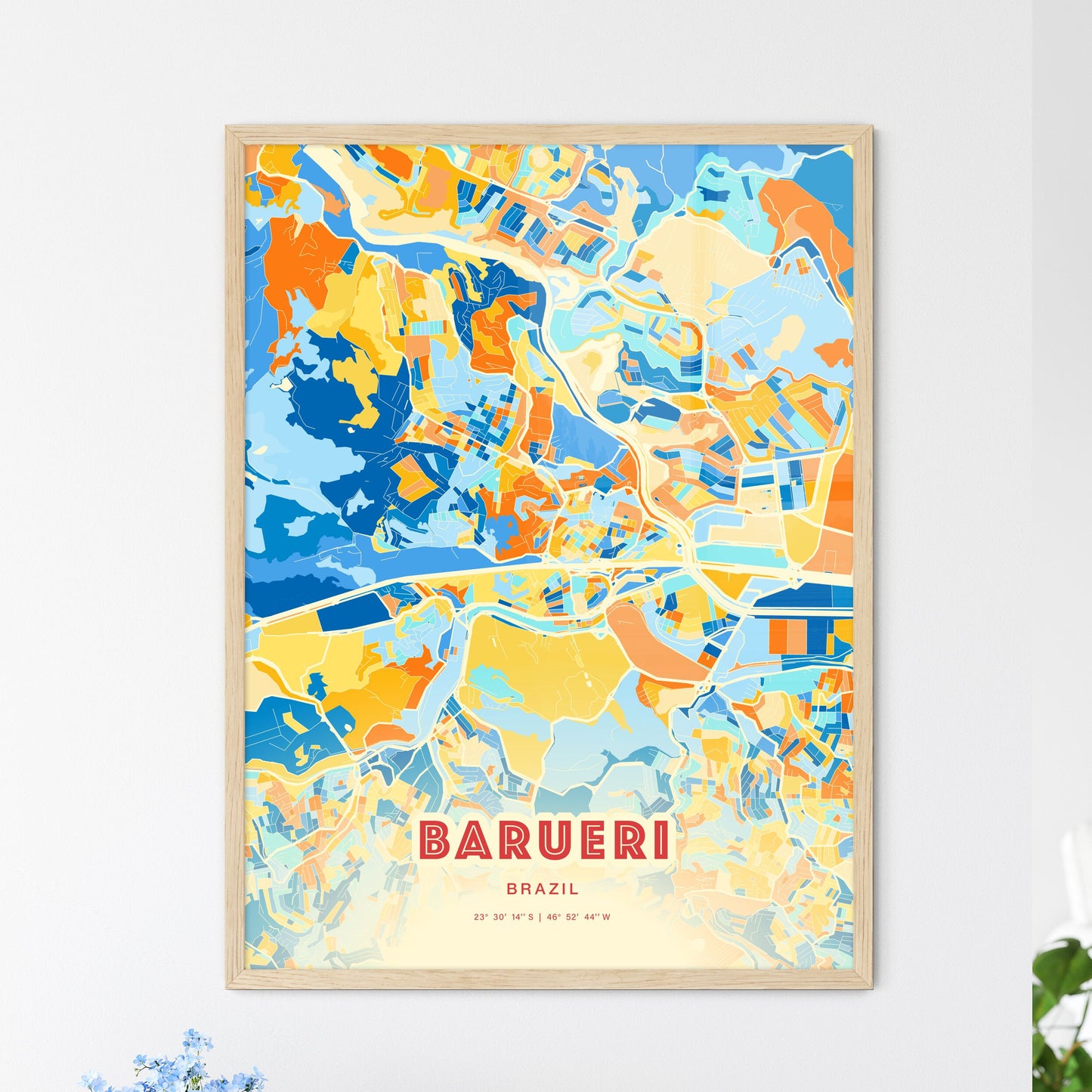 Colorful BARUERI BRAZIL Fine Art Map Blue Orange