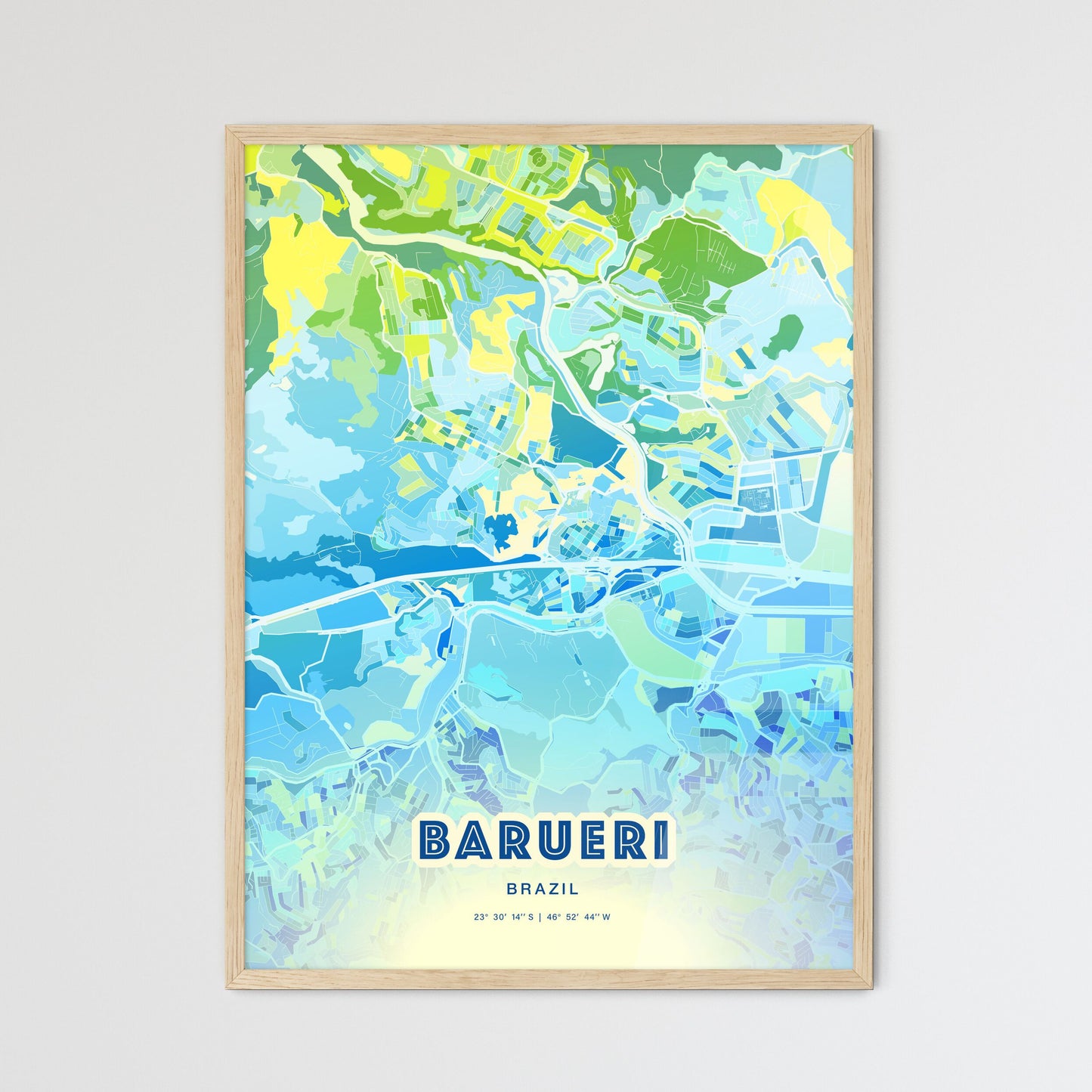 Colorful BARUERI BRAZIL Fine Art Map Cool Blue