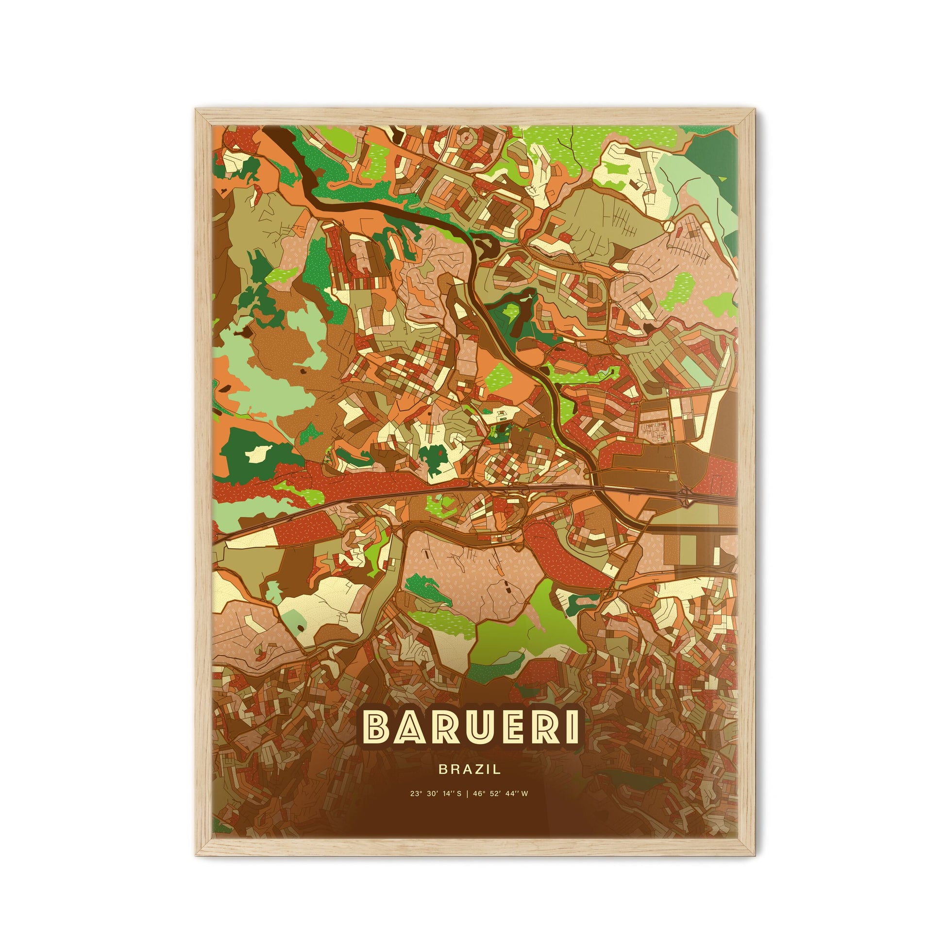 Colorful BARUERI BRAZIL Fine Art Map Farmhouse