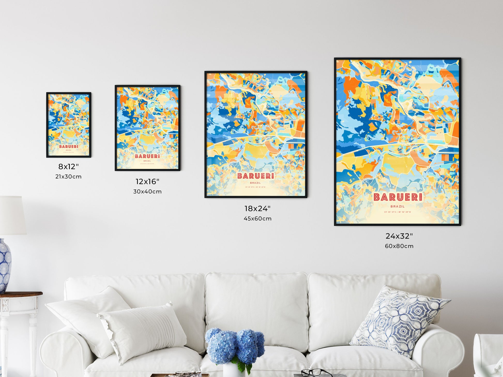 Colorful BARUERI BRAZIL Fine Art Map Blue Orange