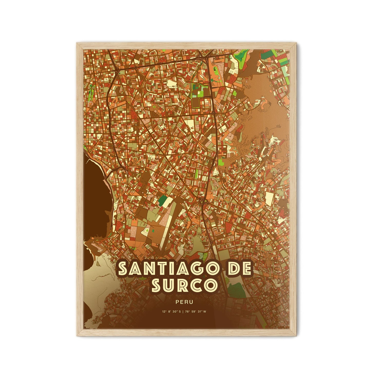 Colorful SANTIAGO DE SURCO PERU Fine Art Map Farmhouse