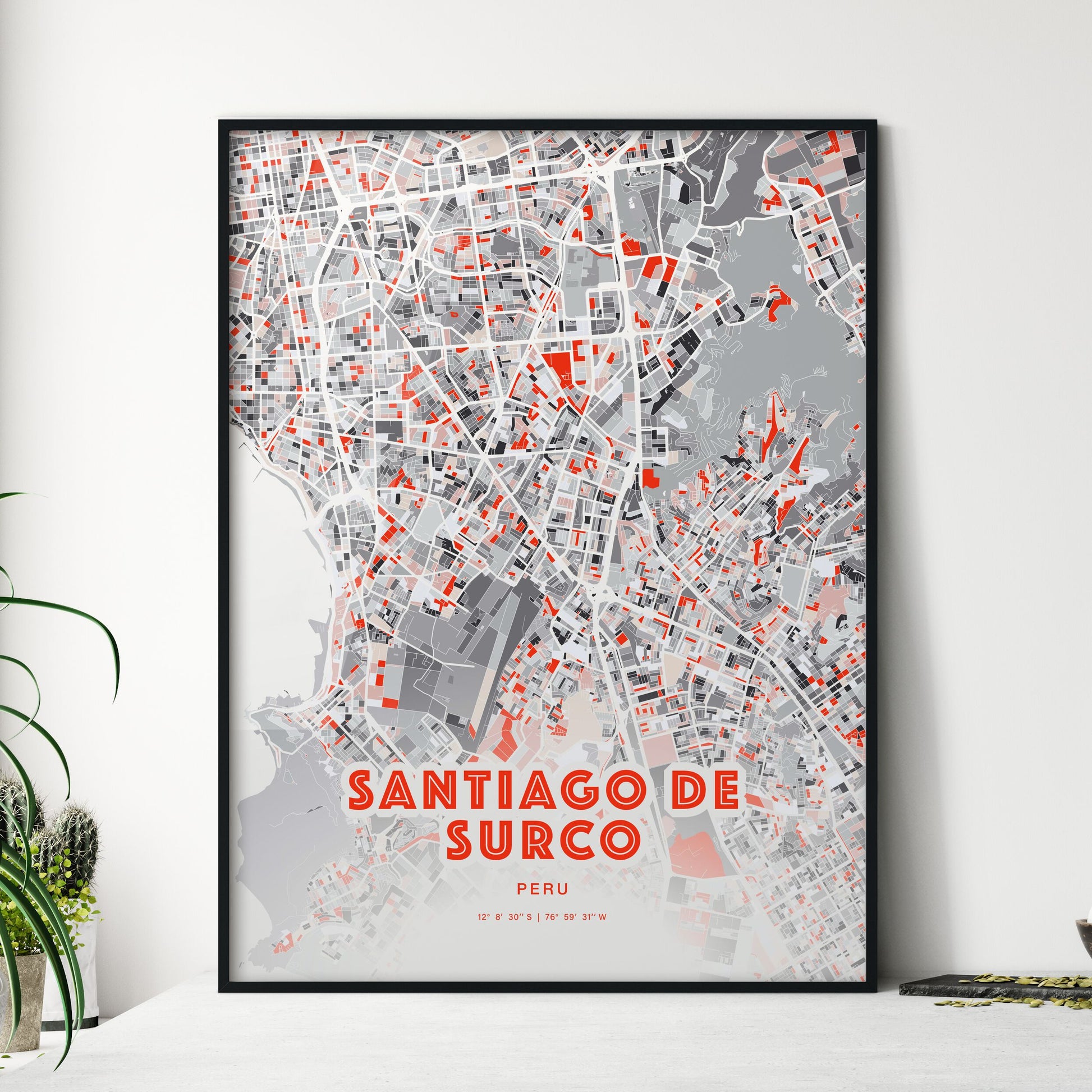 Colorful SANTIAGO DE SURCO PERU Fine Art Map Modern