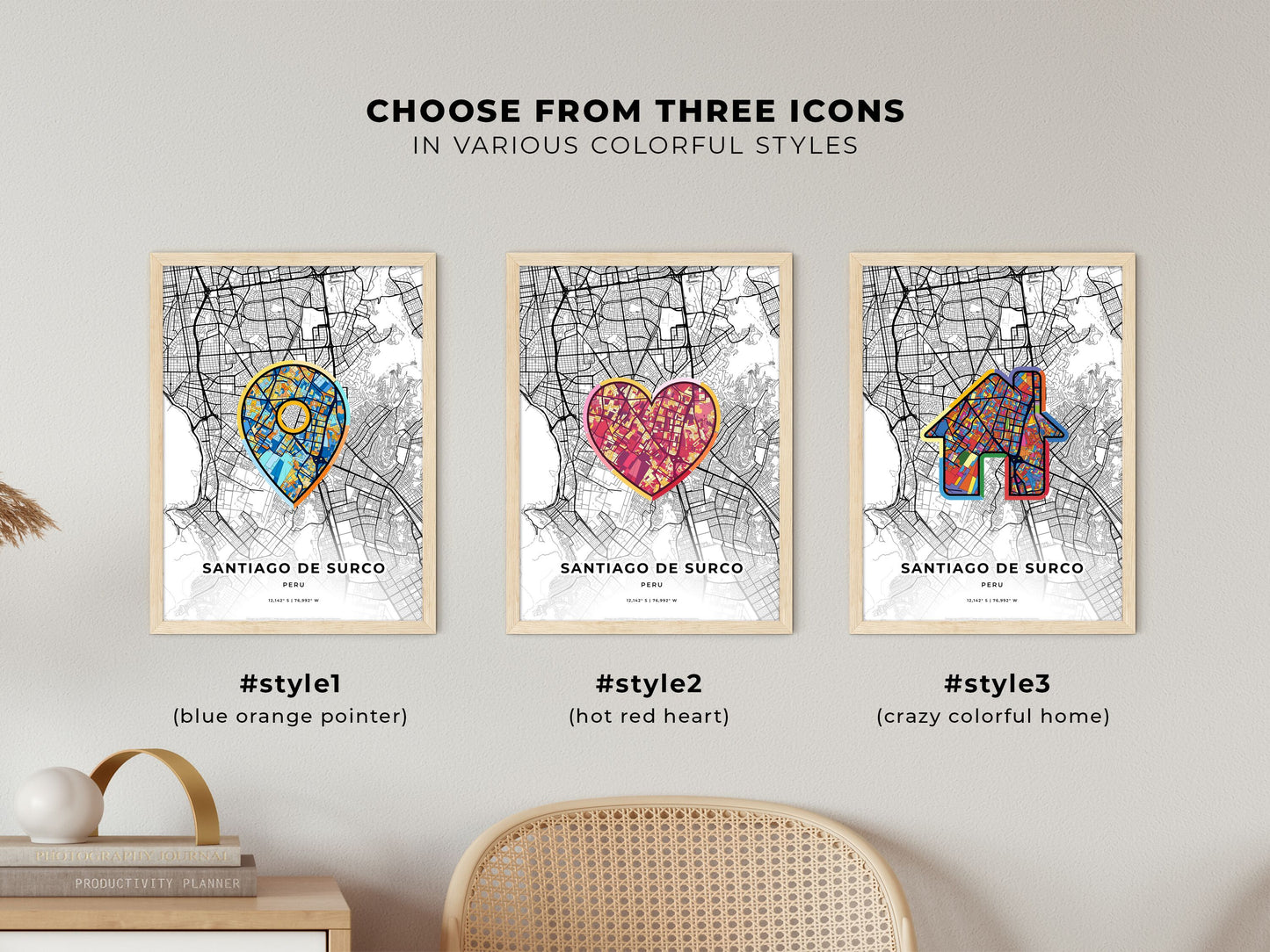 Santiago De Surco Peru maps with colorful icons