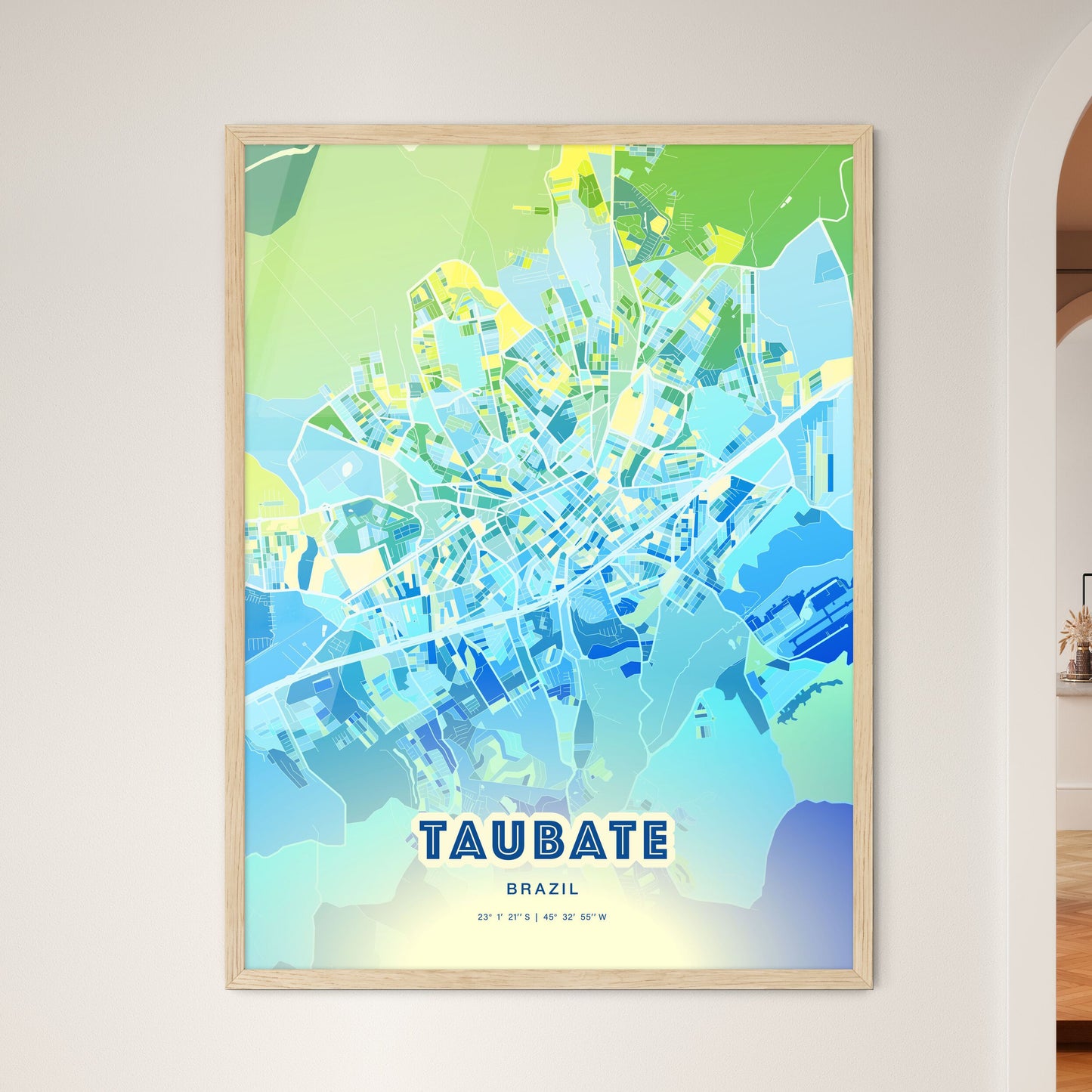 Colorful TAUBATE BRAZIL Fine Art Map Cool Blue