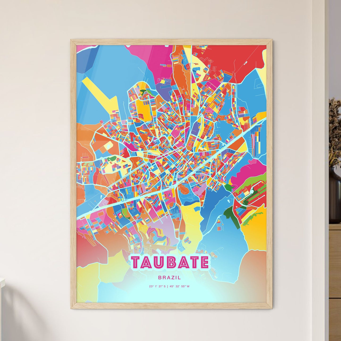Colorful TAUBATE BRAZIL Fine Art Map Crazy Colors