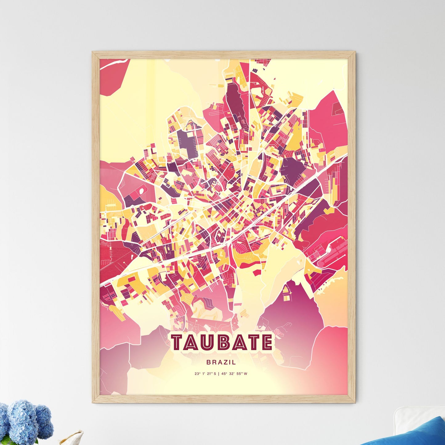 Colorful TAUBATE BRAZIL Fine Art Map Hot Red