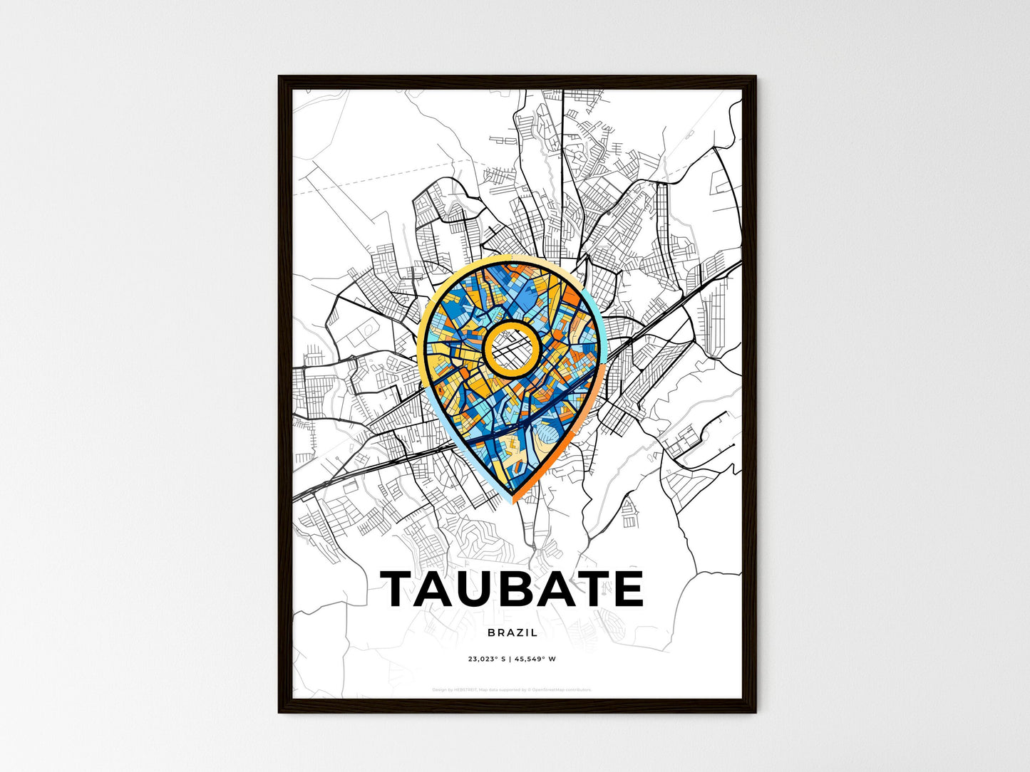 Taubate Brazil wedding art map with pointer icon