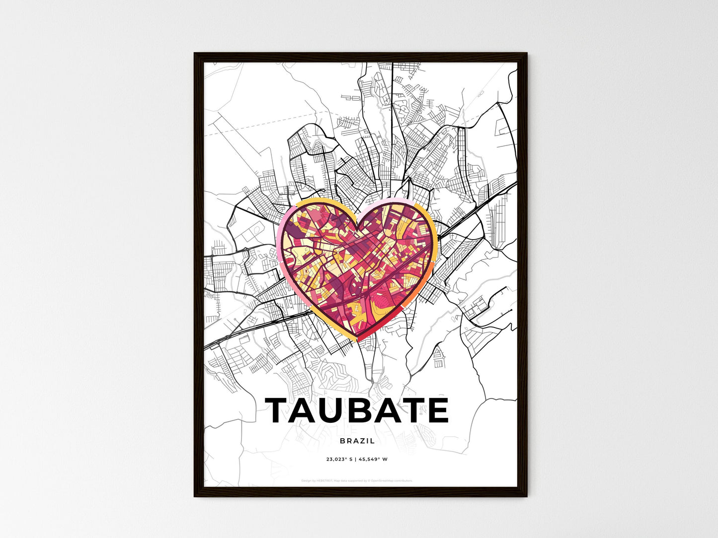 Taubate Brazil wedding art map with heart icon