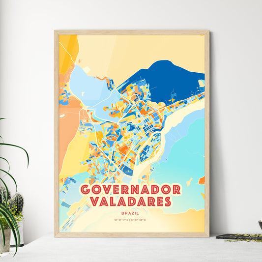 Colorful GOVERNADOR VALADARES BRAZIL Fine Art Map Blue Orange