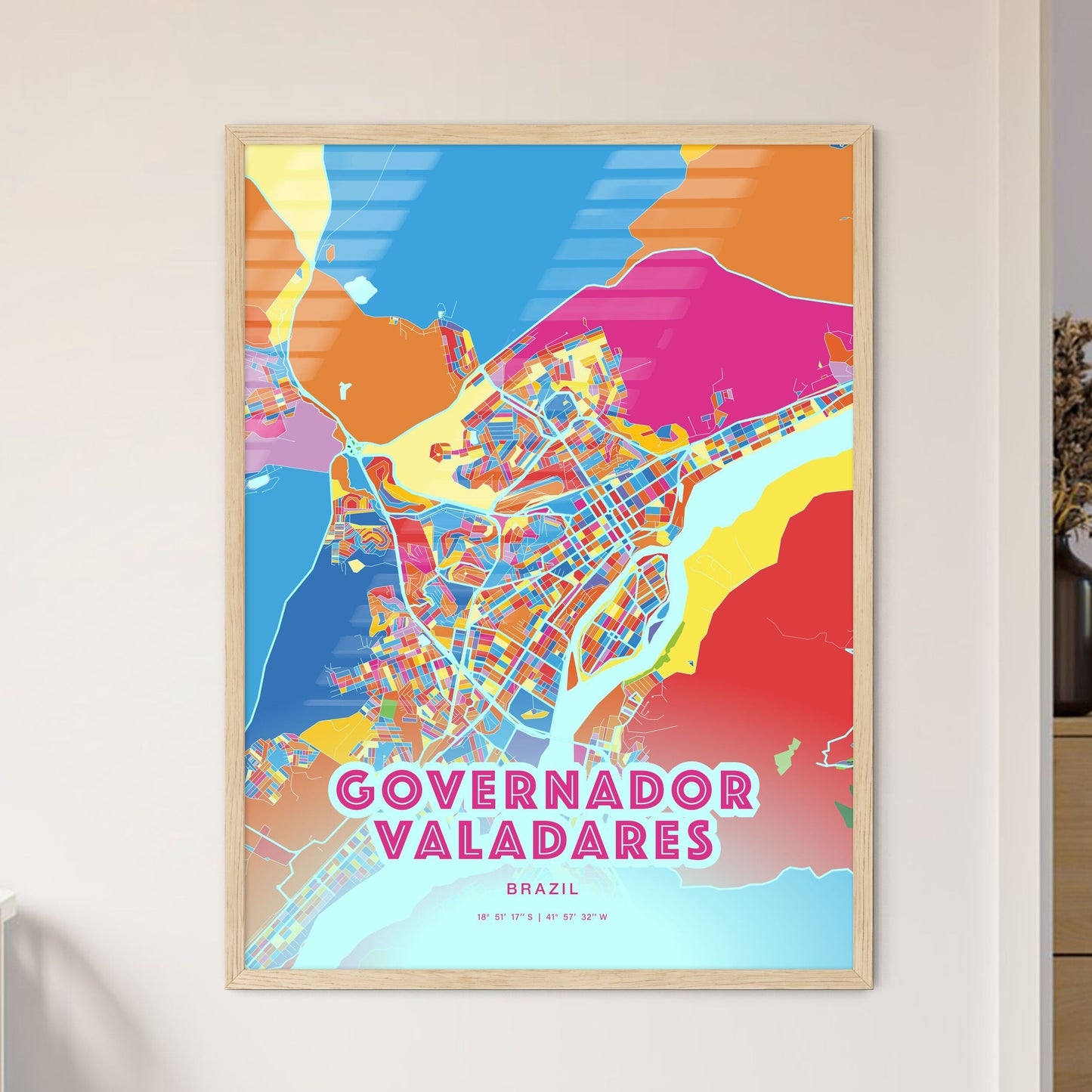 Colorful GOVERNADOR VALADARES BRAZIL Fine Art Map Crazy Colors