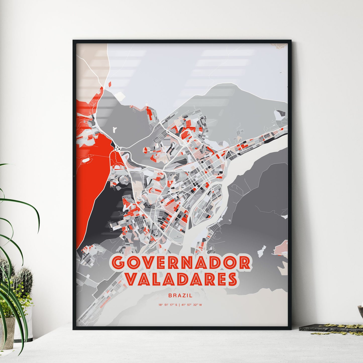 Colorful GOVERNADOR VALADARES BRAZIL Fine Art Map Modern