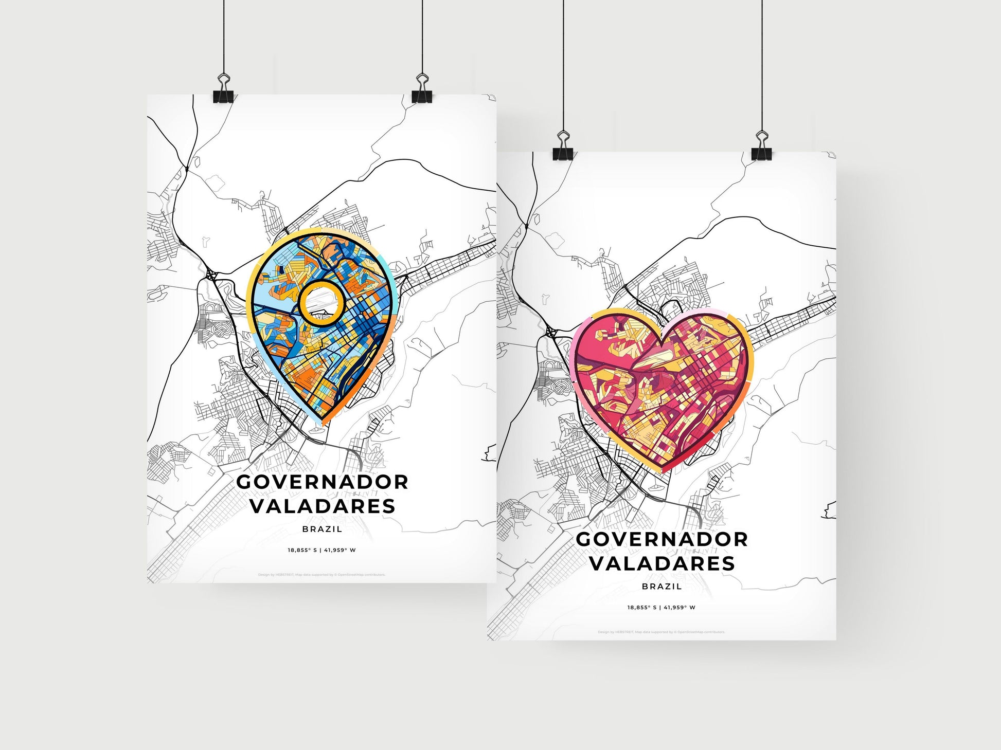 GOVERNADOR VALADARES BRAZIL minimal art map with a colorful icon. Where it all began, Couple map gift.
