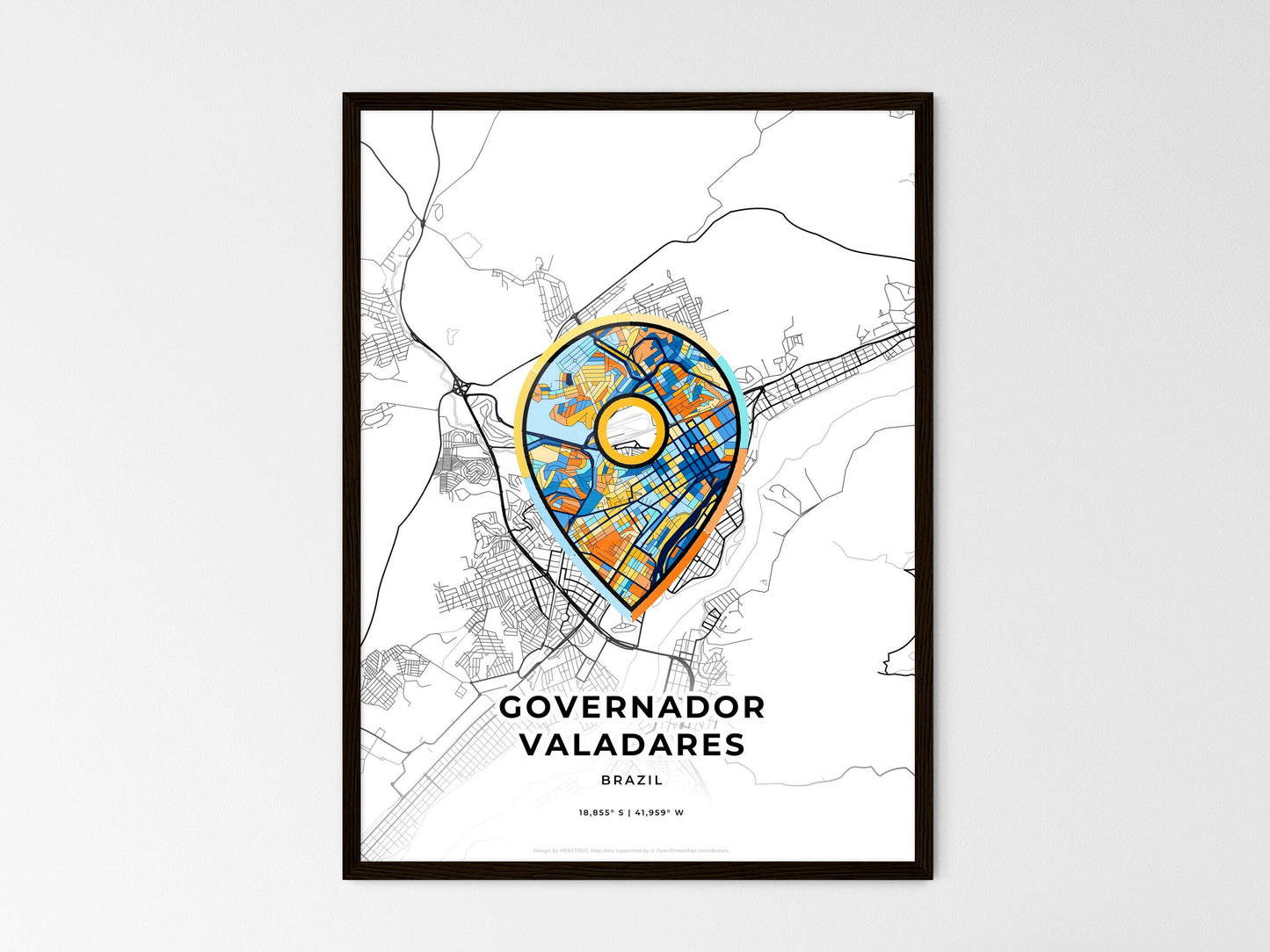 GOVERNADOR VALADARES BRAZIL minimal art map with a colorful icon. Where it all began, Couple map gift. Style 1