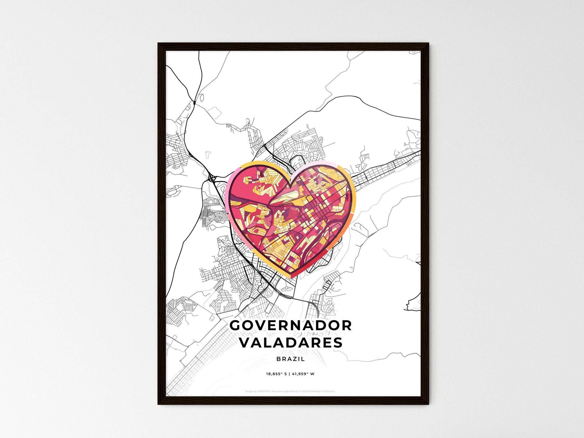 GOVERNADOR VALADARES BRAZIL minimal art map with a colorful icon. Where it all began, Couple map gift. Style 2