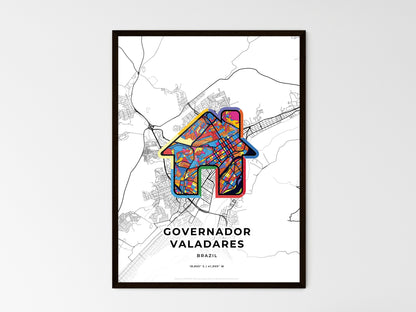 GOVERNADOR VALADARES BRAZIL minimal art map with a colorful icon. Where it all began, Couple map gift. Style 3