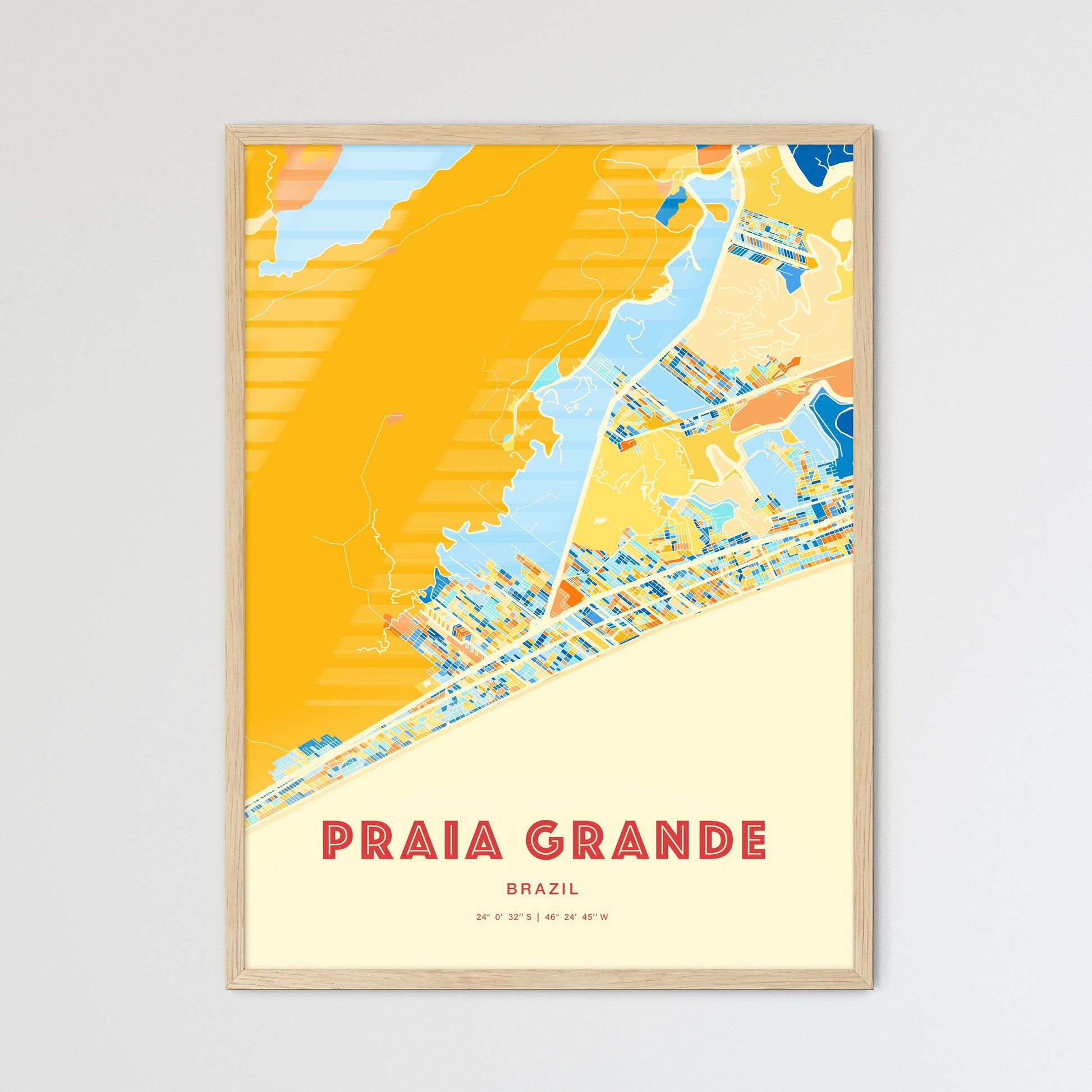 Colorful PRAIA GRANDE BRAZIL Fine Art Map Blue Orange