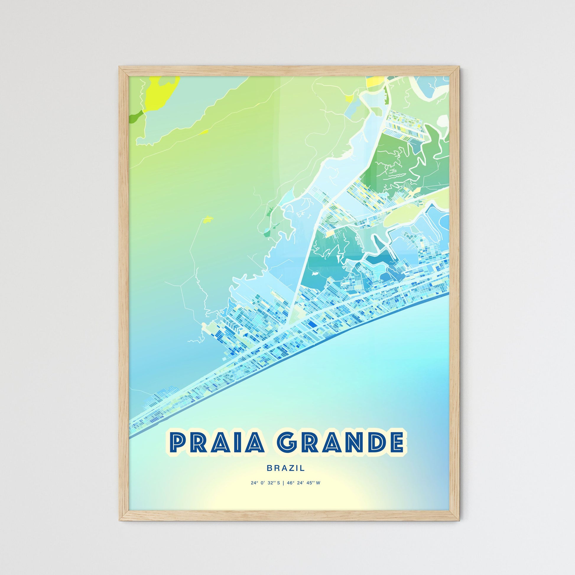 Colorful PRAIA GRANDE BRAZIL Fine Art Map Cool Blue