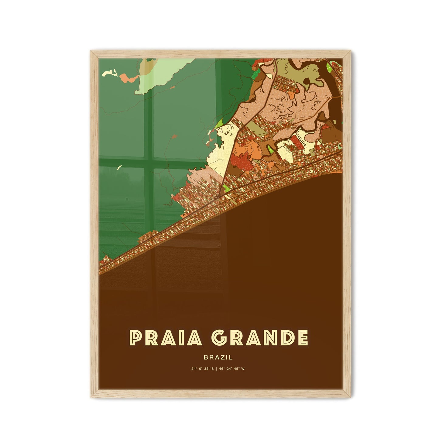 Colorful PRAIA GRANDE BRAZIL Fine Art Map Farmhouse