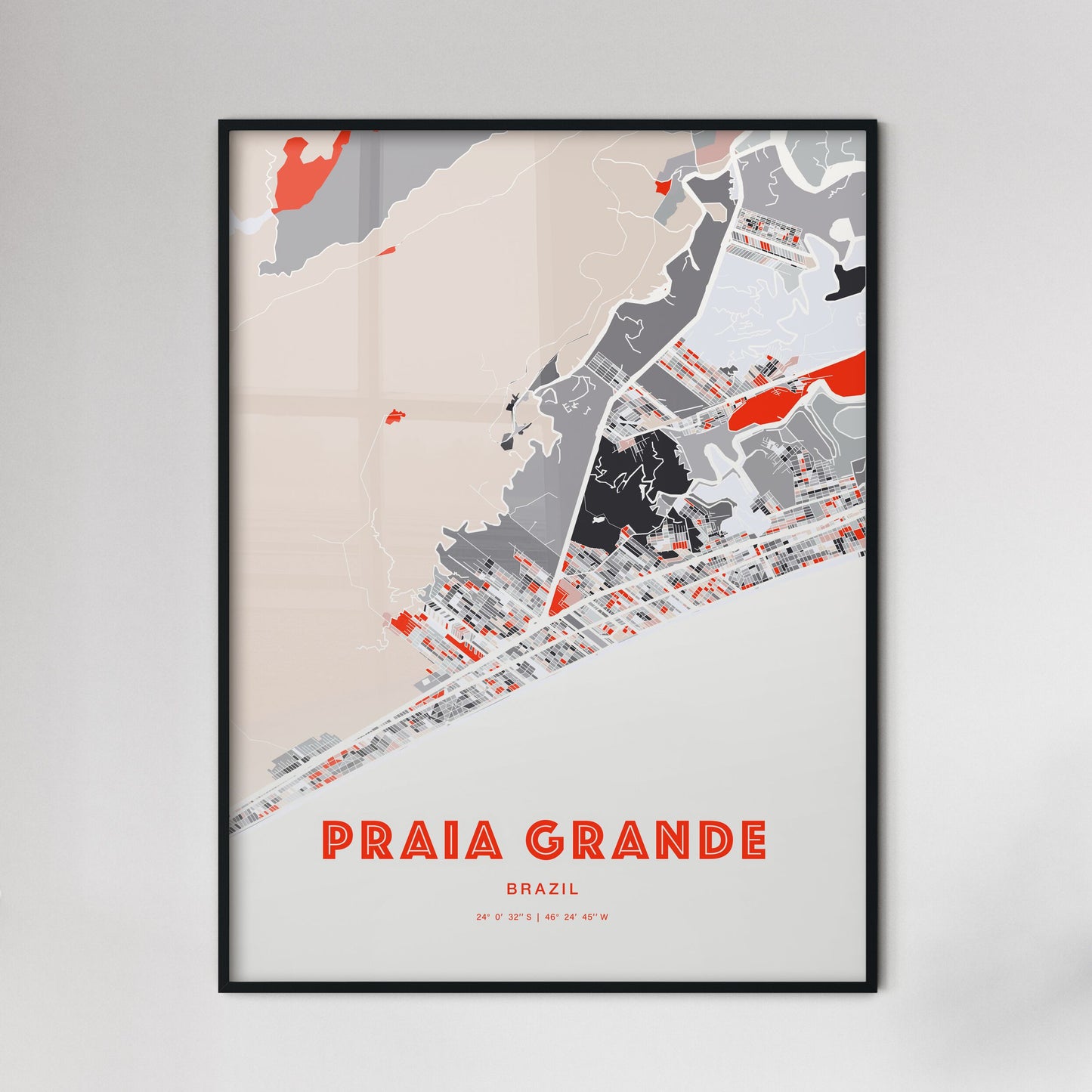 Colorful PRAIA GRANDE BRAZIL Fine Art Map Modern