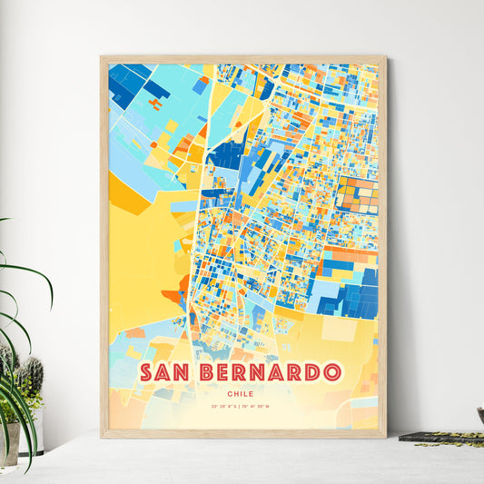 Colorful SAN BERNARDO CHILE Fine Art Map Blue Orange