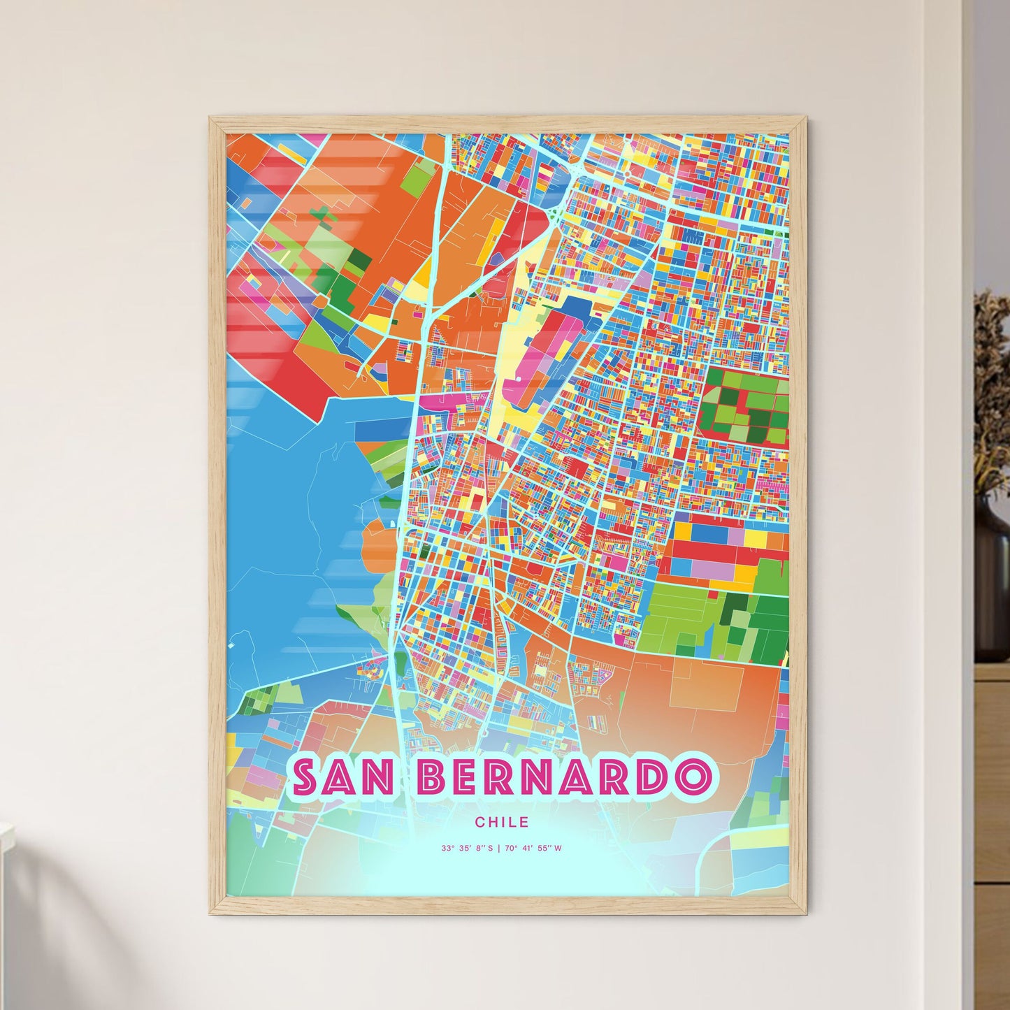 Colorful SAN BERNARDO CHILE Fine Art Map Crazy Colors
