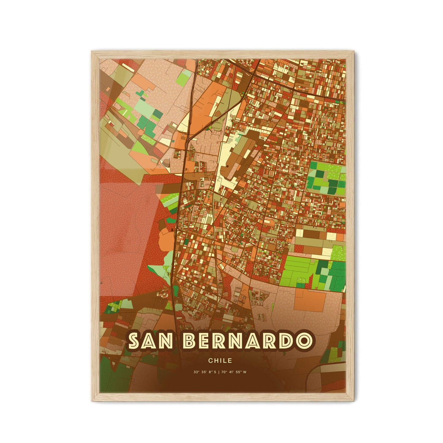 Colorful SAN BERNARDO CHILE Fine Art Map Farmhouse