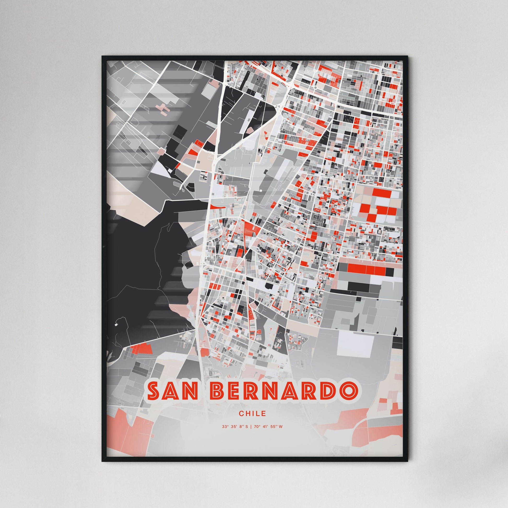 Colorful SAN BERNARDO CHILE Fine Art Map Modern