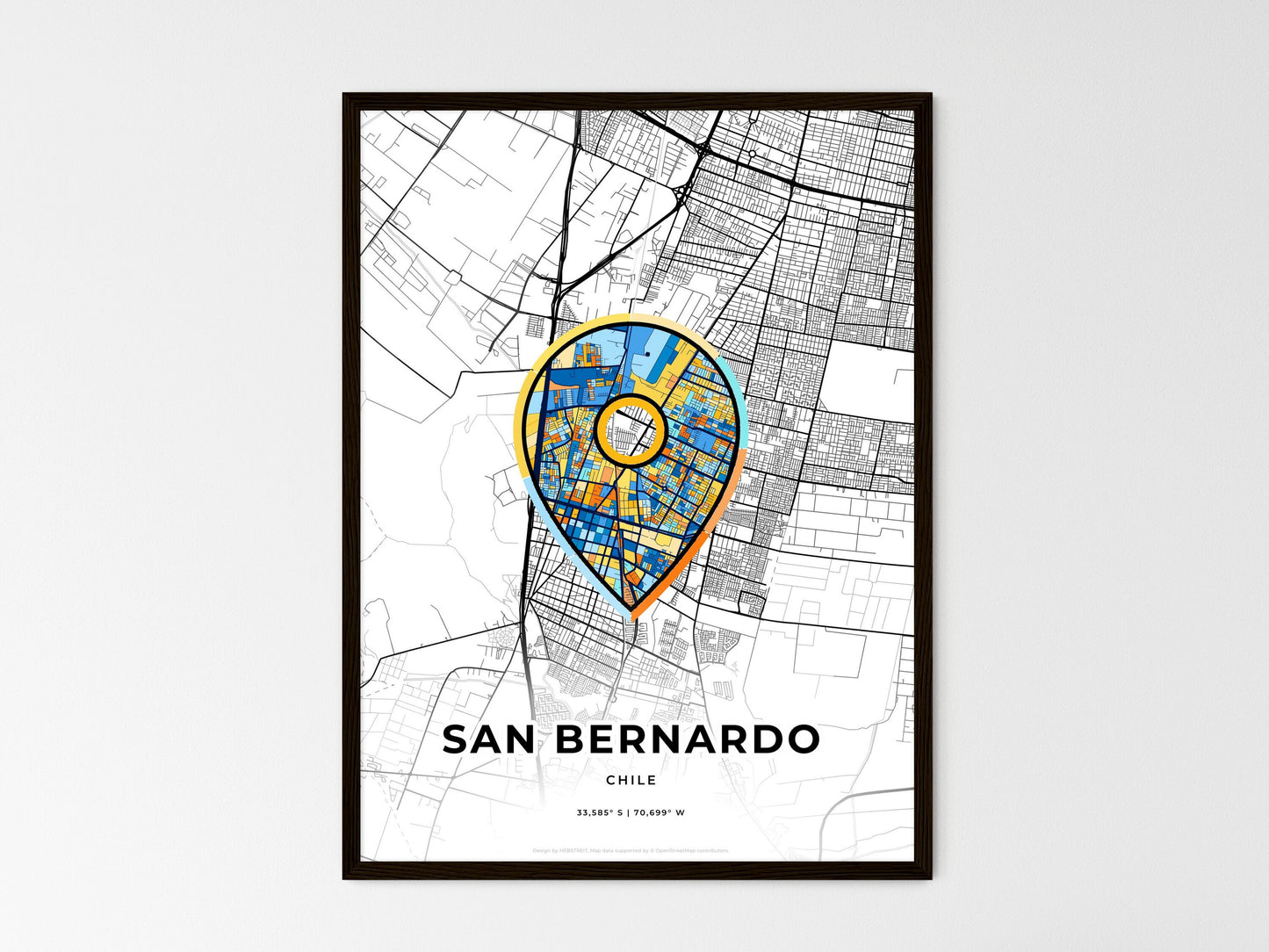 San Bernardo Chile wedding art map with pointer icon