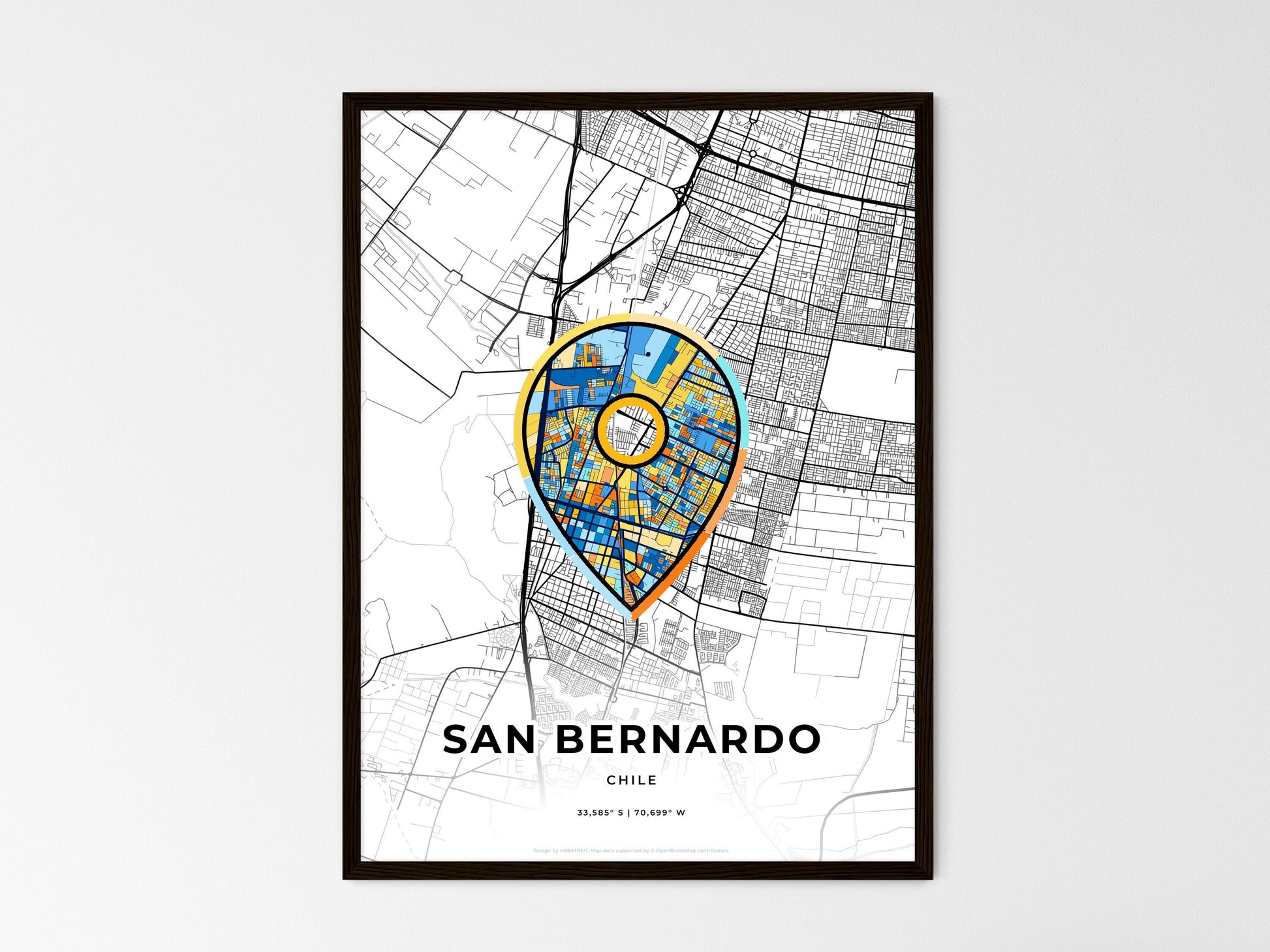 San Bernardo Chile wedding art map with pointer icon