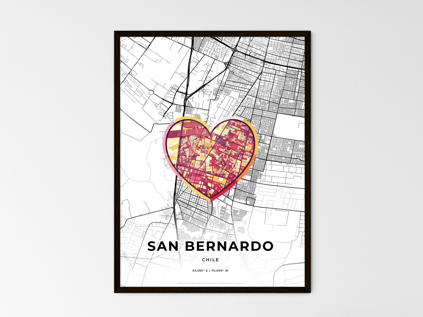 San Bernardo Chile wedding art map with heart icon