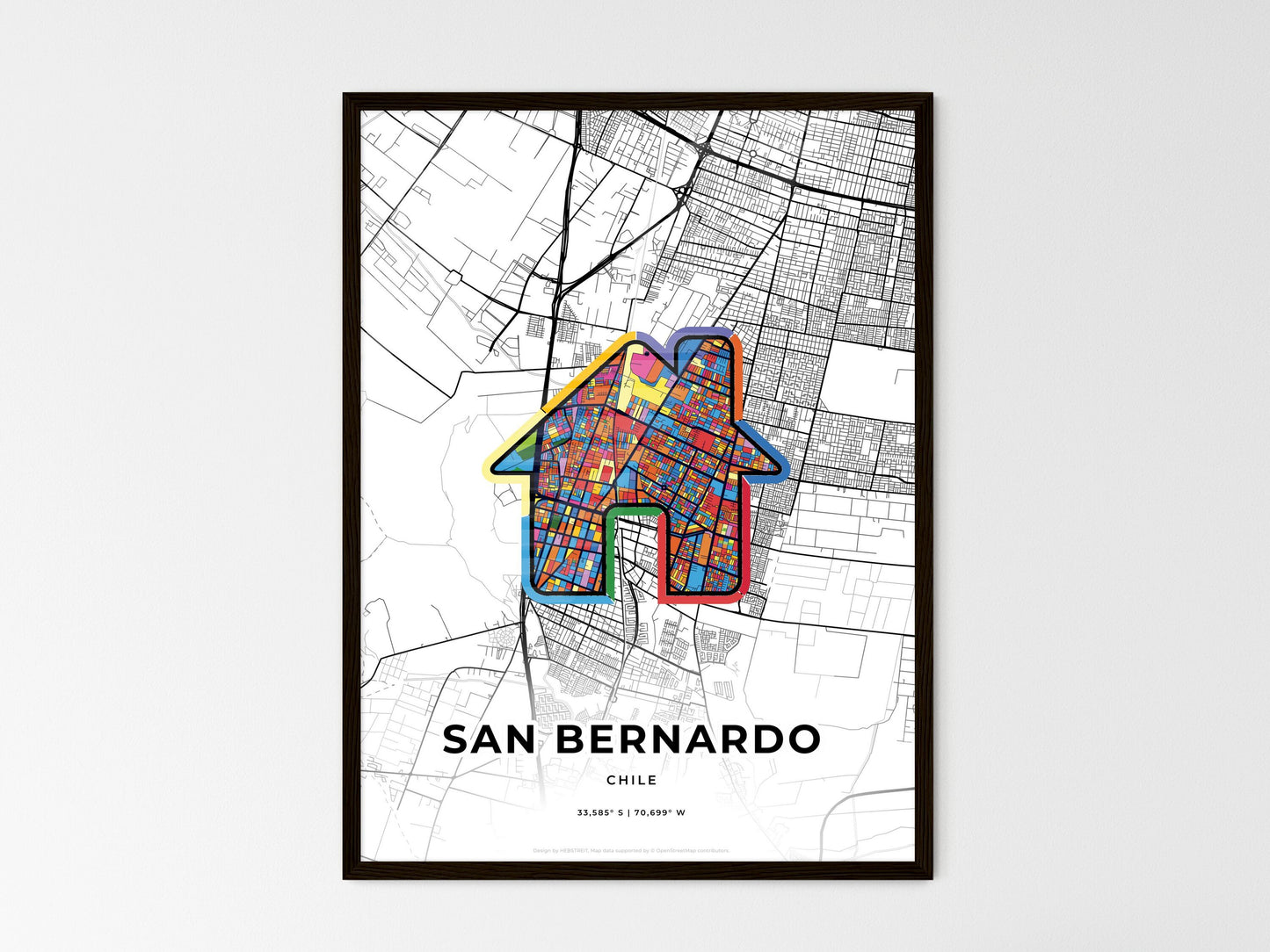 San Bernardo Chile wedding art map with home icon