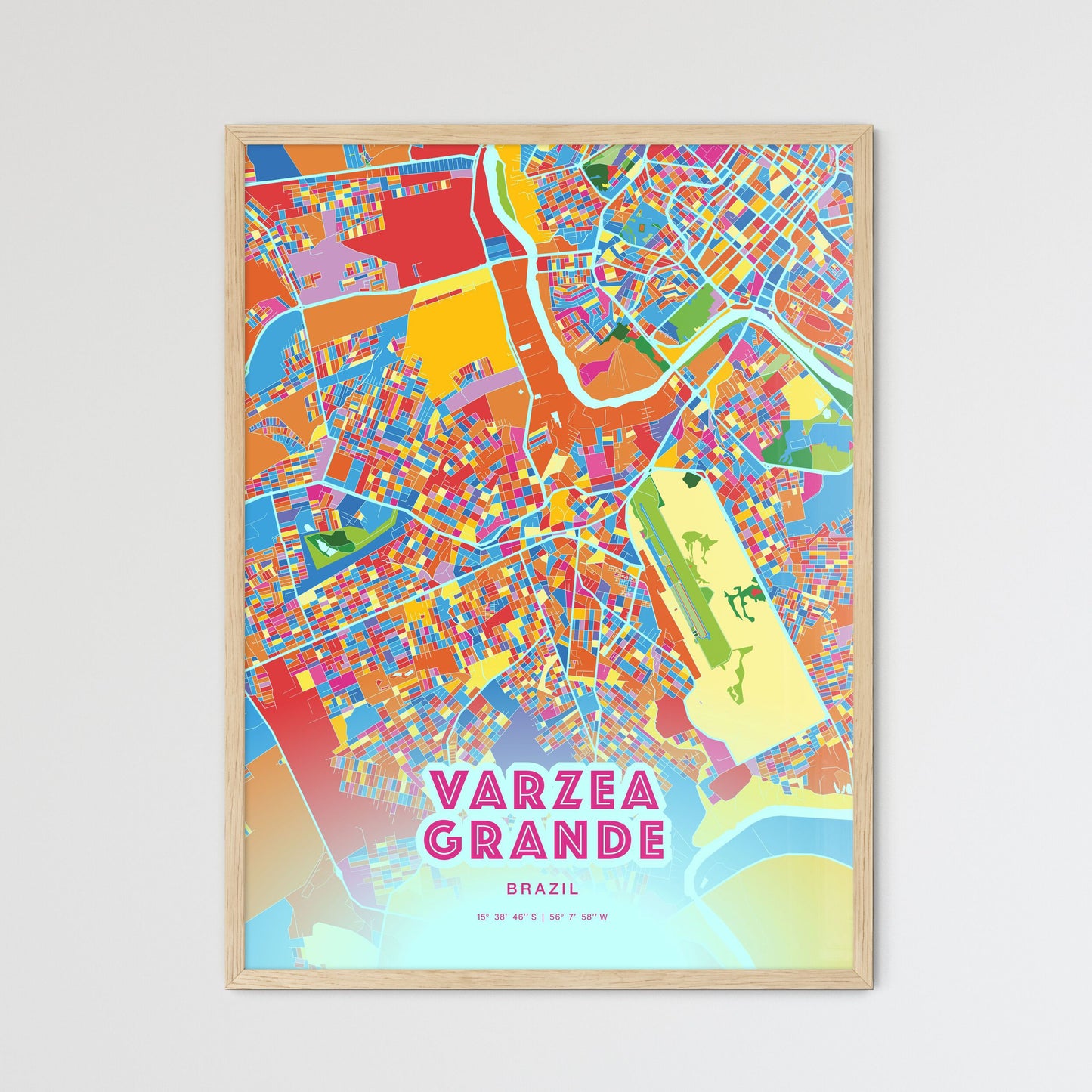 Colorful VARZEA GRANDE BRAZIL Fine Art Map Crazy Colors