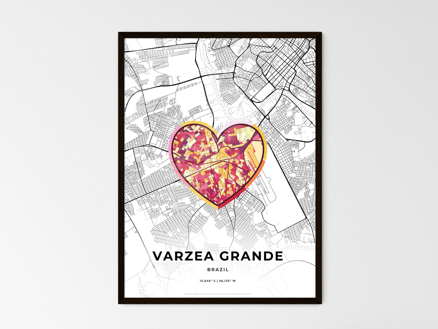 Varzea Grande Brazil wedding art map with heart icon