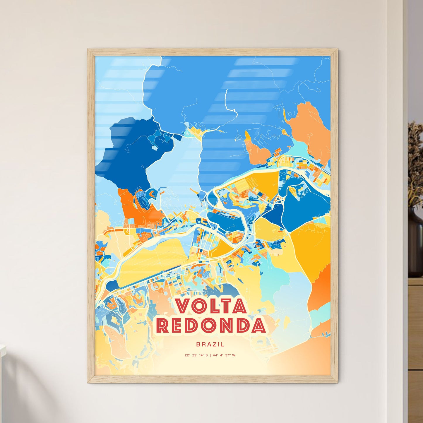 Colorful VOLTA REDONDA BRAZIL Fine Art Map Blue Orange