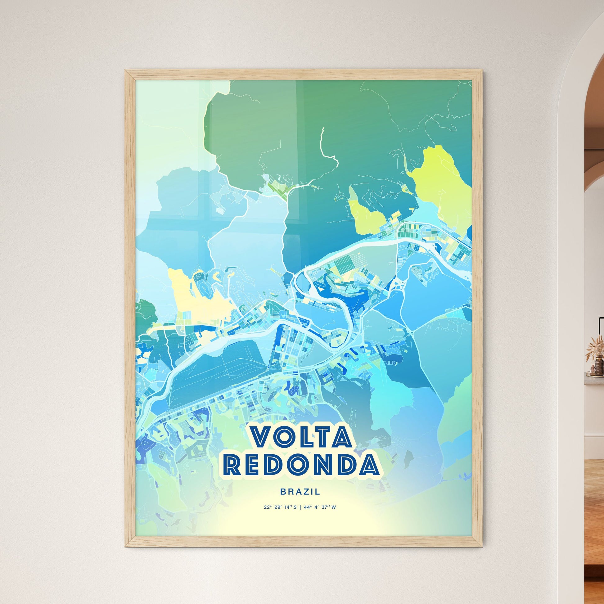 Colorful VOLTA REDONDA BRAZIL Fine Art Map Cool Blue