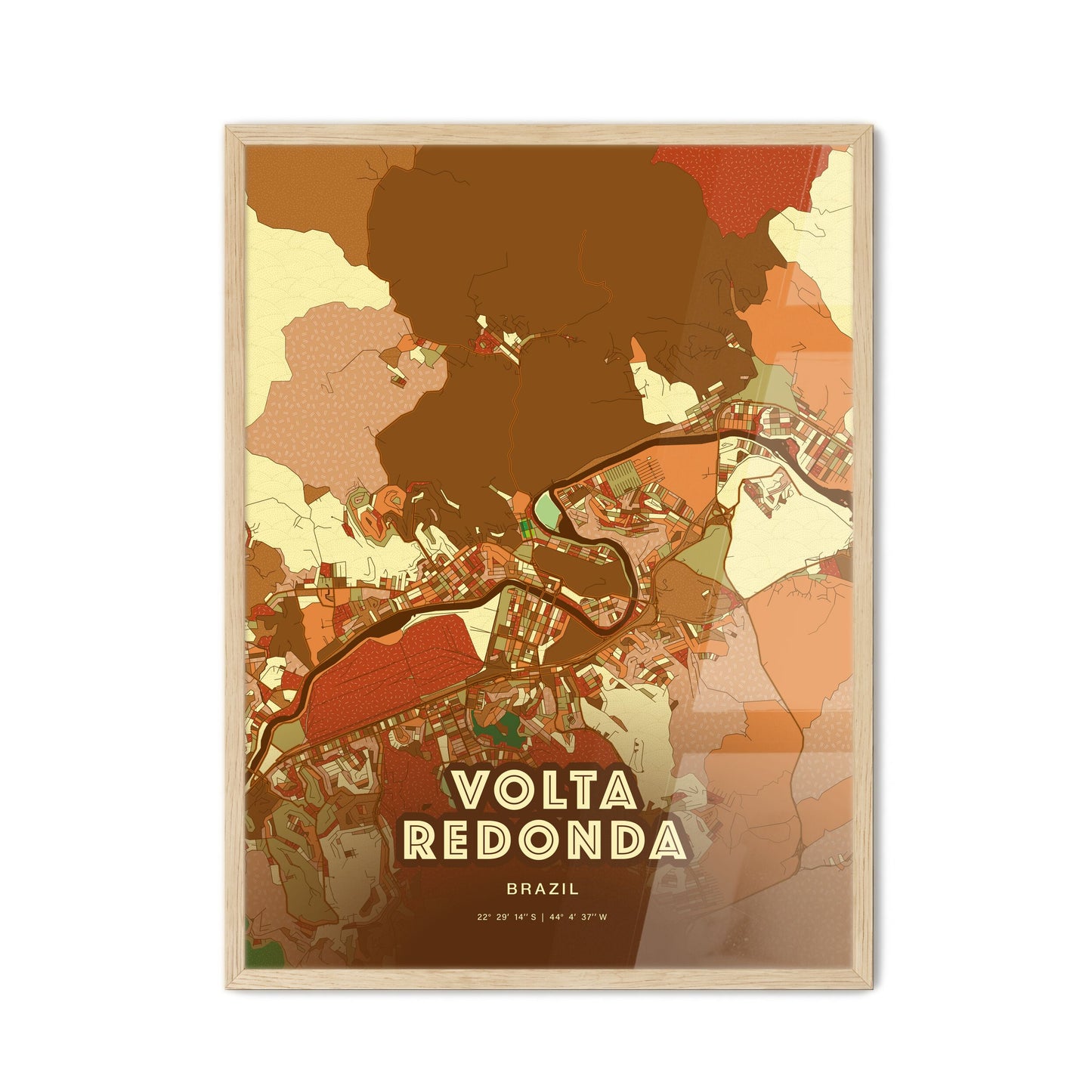 Colorful VOLTA REDONDA BRAZIL Fine Art Map Farmhouse