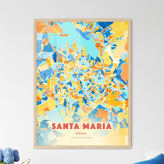 Colorful SANTA MARIA BRAZIL Fine Art Map Blue Orange